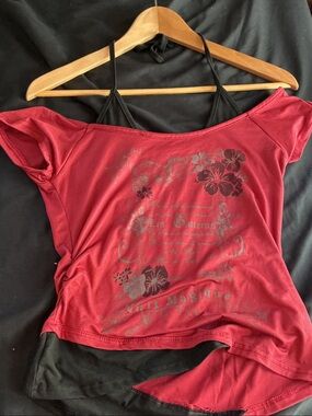 Amazon Red Off-Shoulder Floral Crop Top with Black Inner Straps